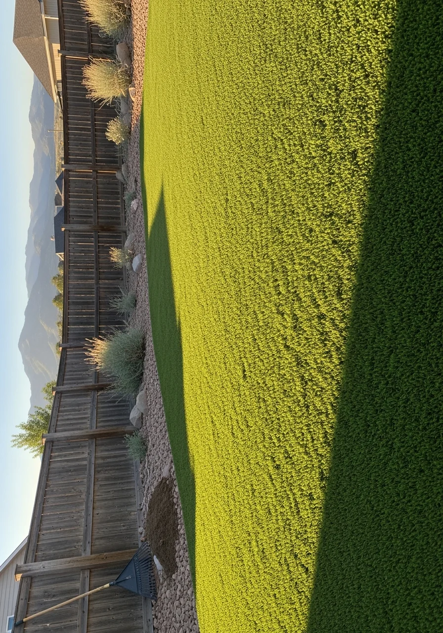 Lush artificial turf installation in a Berthoud residential backyard with mountain views