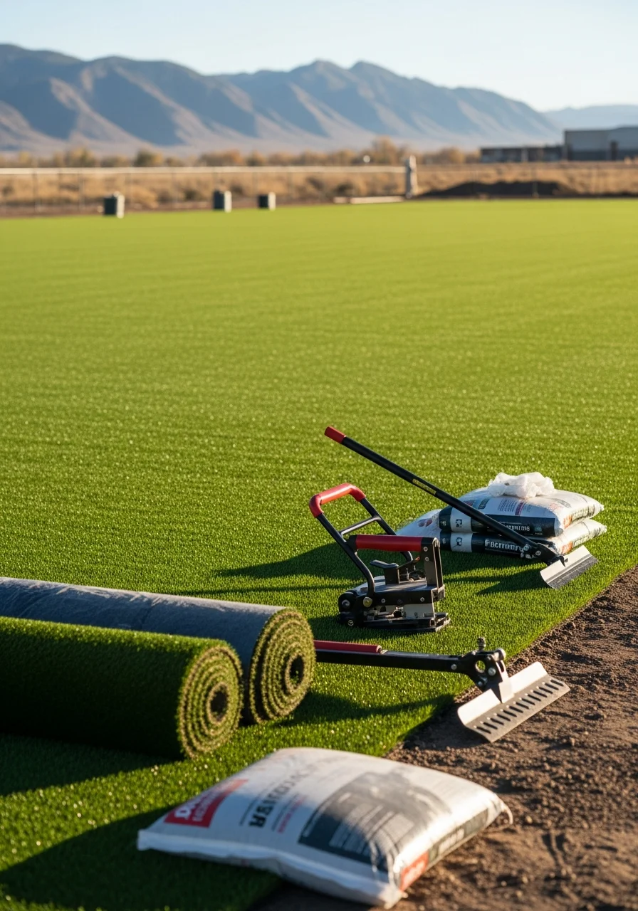 Professional artificial turf sports field installation in Broomfield commercial property