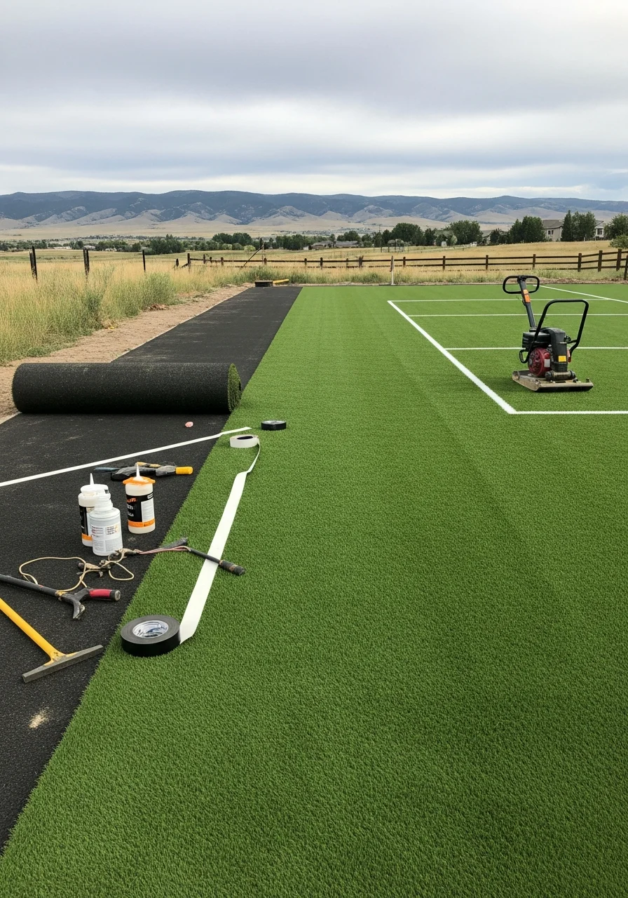 Professional artificial turf sports field installation in Johnstown, Colorado