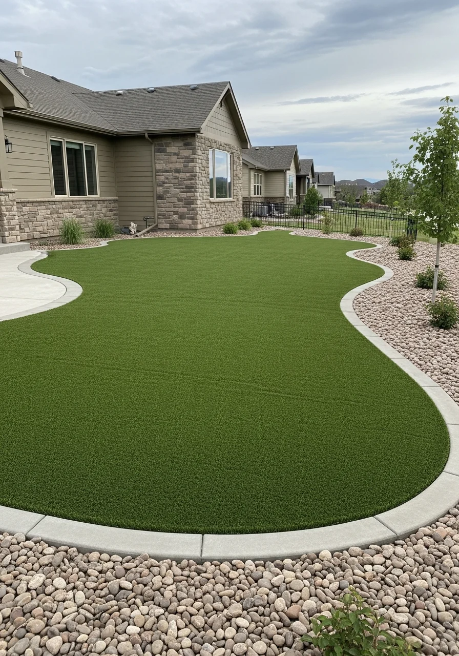 Residential artificial turf installation in Loveland neighborhood with modern landscaping design